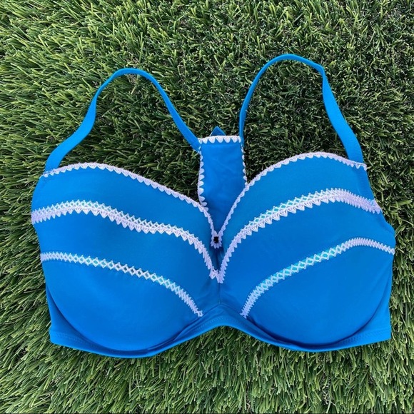 Shade and Shore blue Teal Bikini with Crochet detail Top 38DD Bottoms L BOHO - Picture 2 of 9